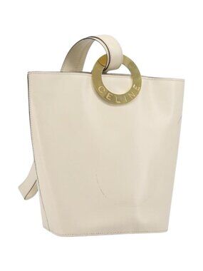 CELINE Circle Shoulder Bag Leather White Gold